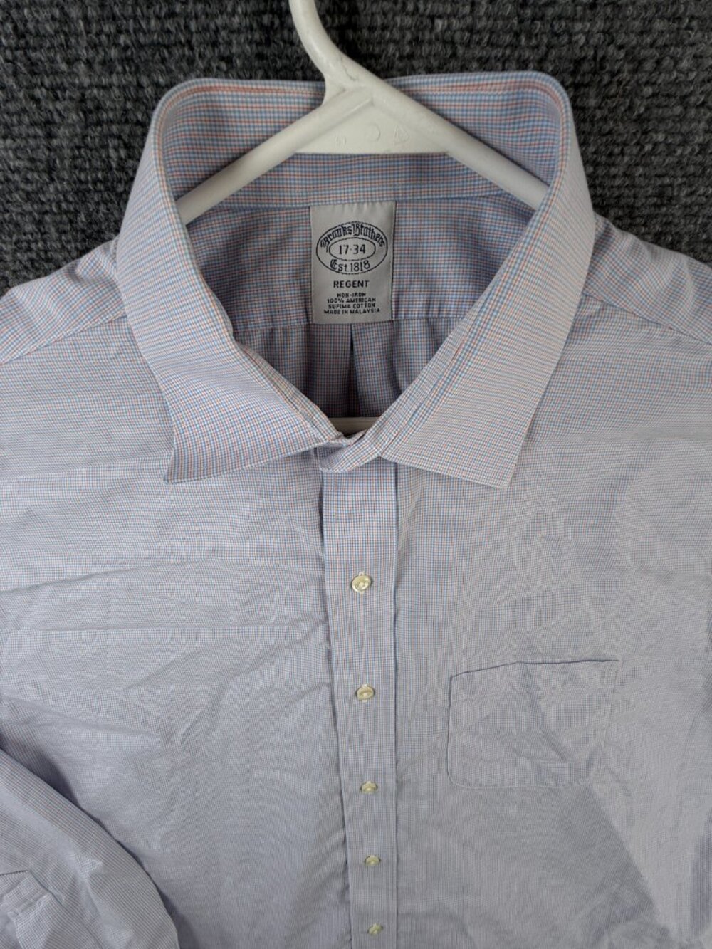 Brooks Brothers Orange Blue Check Non Iron Button Up Long Sleeve 17 34 Regent